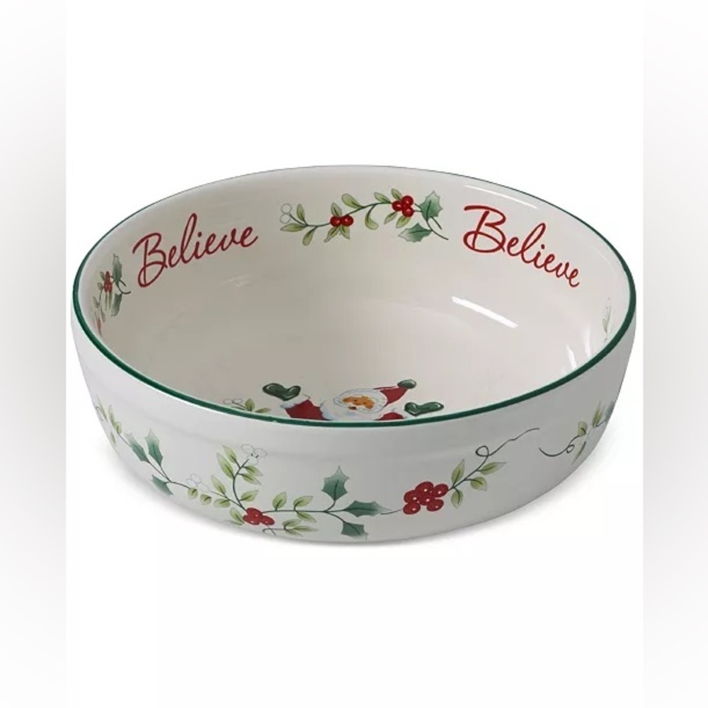 Pfaltzgraff Winterberry Sentiments Santa Believe Candy Bowl “Believe” NIB